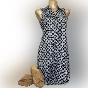 Charter Club women dress Small 4 6 sleeveless button stretch athletic blue white